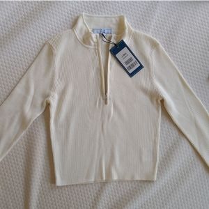 J.ING Basic Ivory Zip-Up Sweater
